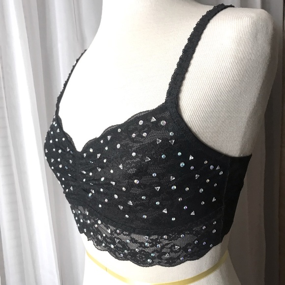 PINK NEW lace Aurora borealis crystal festival goblincore baddie bralette S - Picture 5 of 11